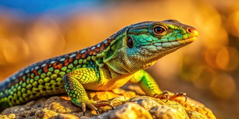 Naklejka premium Female Wall Lizard Sunbathing - Low Light Reptile Photography