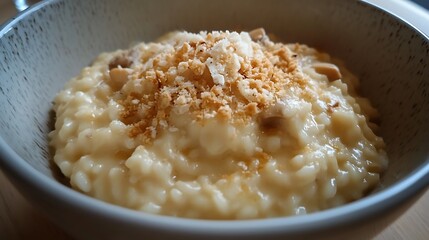 A creamy risotto with mushrooms parmesan and a touch of yellow wine