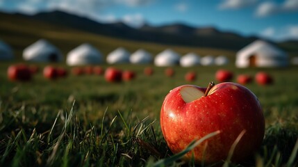 A Red Apple in a Mongolian Yurt Camp