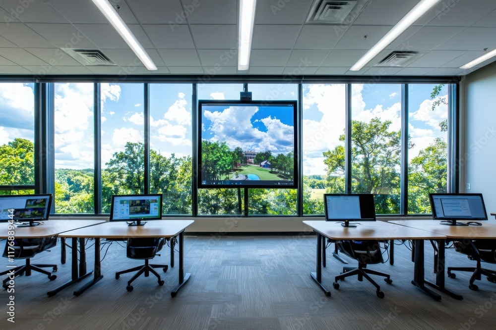 Poster innovative classroom design for problem-based learning modern education space interactive environmen