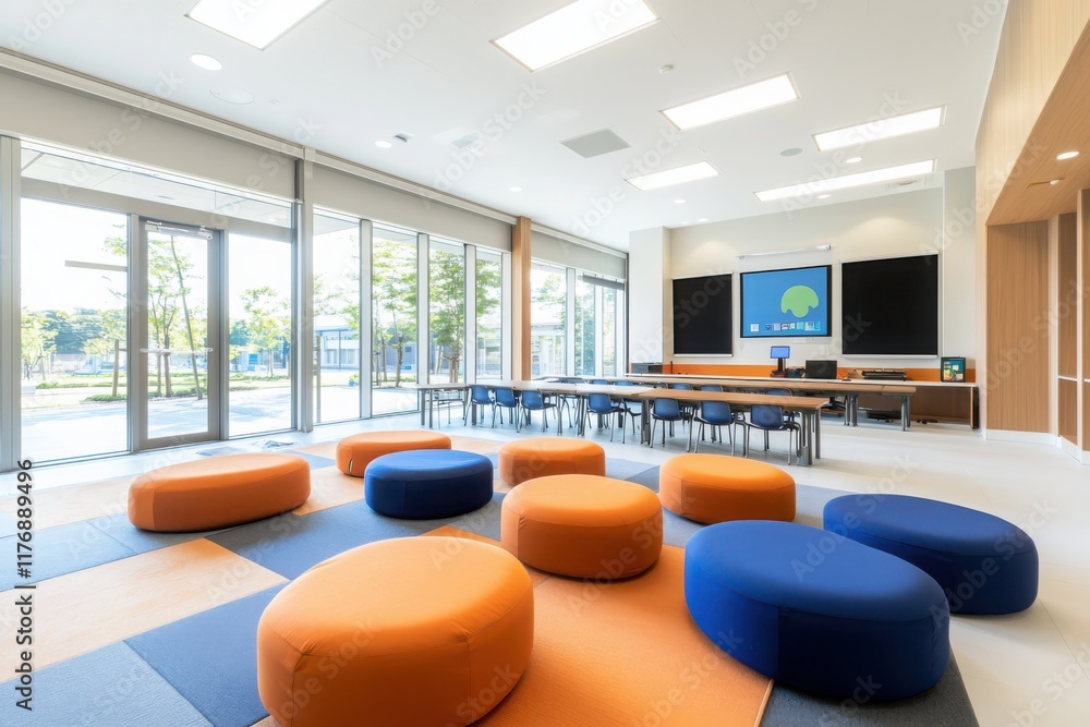 Poster innovative classroom design promoting problem-based learning modern education space interactive envi