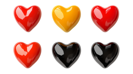 Set of shiny hearts with reflective surfaces isolated on transparent background, Valentines day love romantic decoration