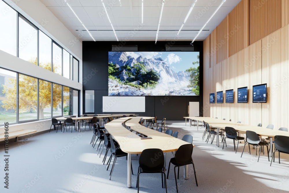 Poster innovative classroom design for problem-based learning modern educational facility interior architec