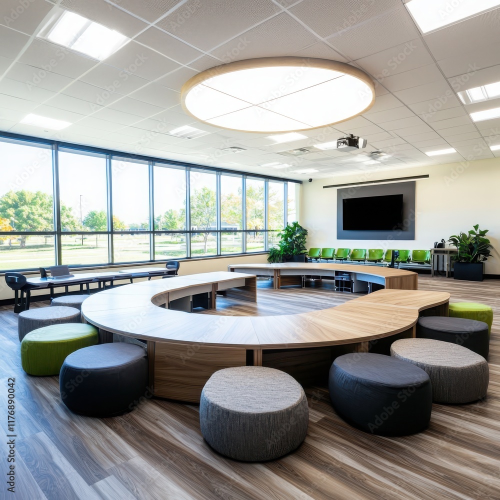 Poster innovative classroom design utilizing socratic method in modern learning environment flexible seatin