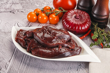 Raw beef liver slices for cooking