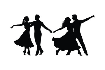 Couple Step dance clipart silhouette vector.