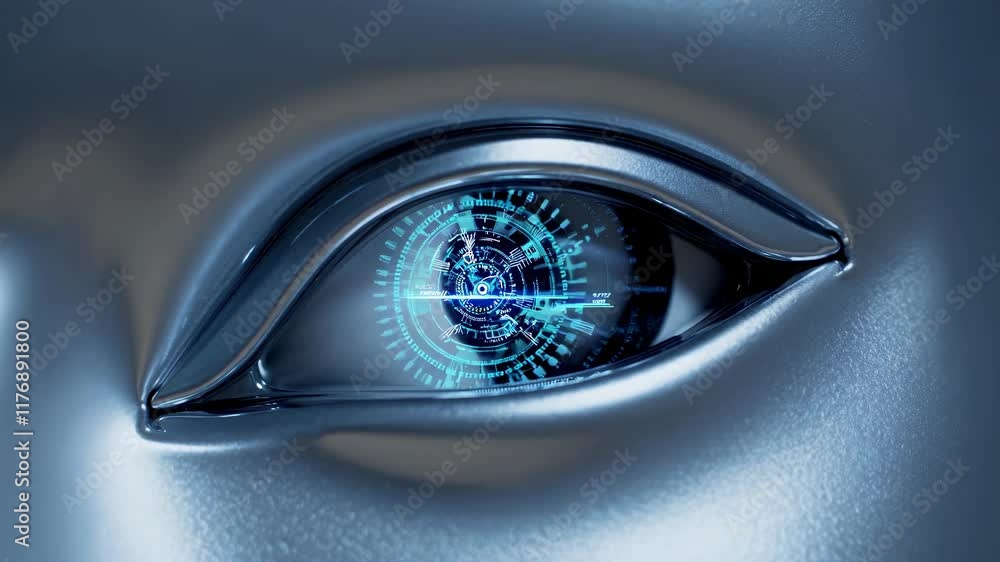 Poster Exploring futuristic technology with a close-up of a robotic eye showcasing advanced design and intricate details