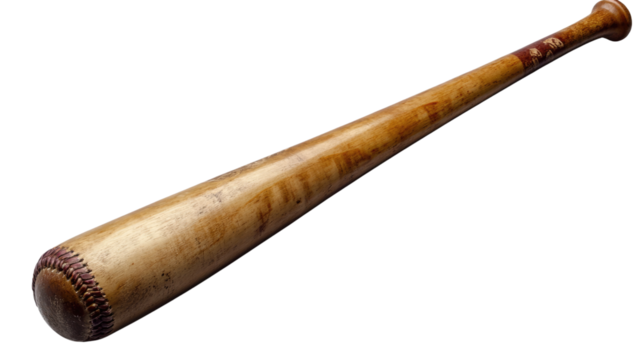 Vintage Baseball Bat: A classic wooden baseball bat with leather grip, perfect for sports, nostalgia, and retro themes.