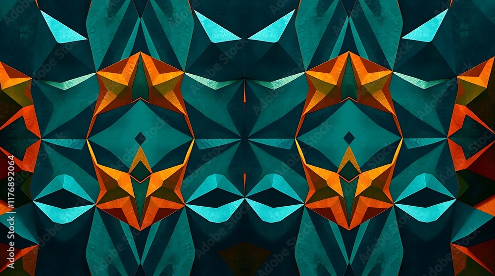Poster geometric teal and orange abstract pattern: a mesmerizing kaleidoscope of teal and orange geometric 