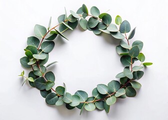 Eucalyptus Wreath Silhouette: Abstract Round Frame, Botanical Leaf Design, White Background, Top View