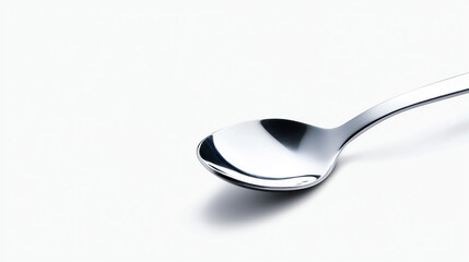 A close-up of a clean, shiny spoon on a minimalistic background, perfect for culinary themes or kitchen-related topics.