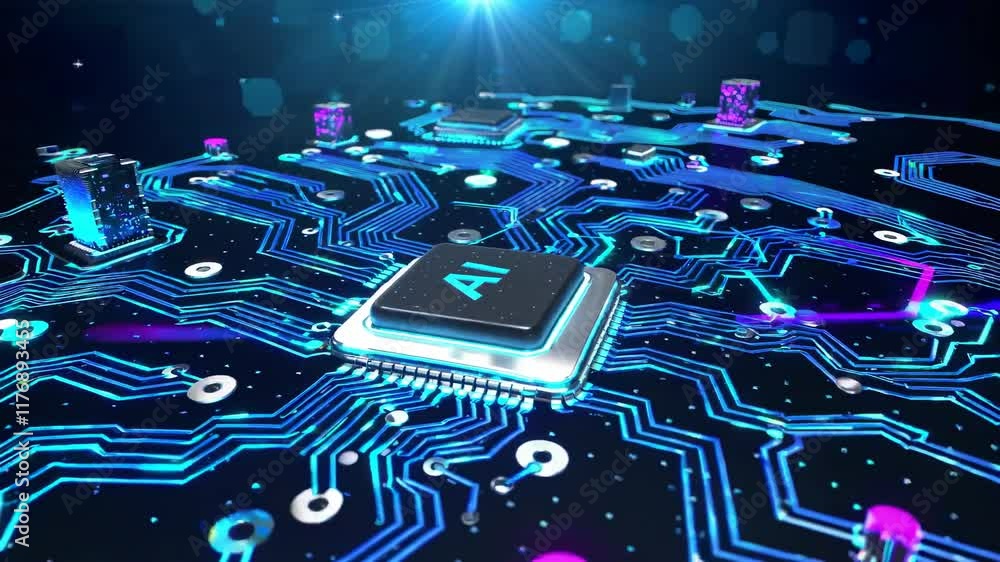 Leinwandbilder exploring connections in artificial intelligence through intricate circuits and glowing technology