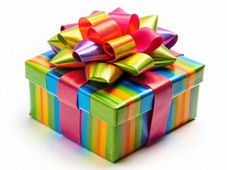 Festive Gift Box with Bow, White Background - Holiday Present