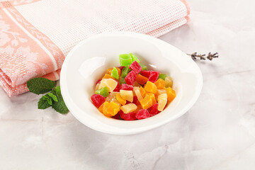 Sweet candied papaya colorful pieses