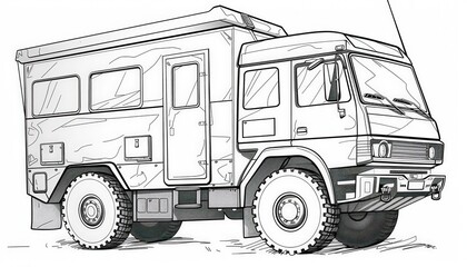 A rugged off-road truck with a living compartment. Ideal for adventurous overland expeditions or remote area exploration.