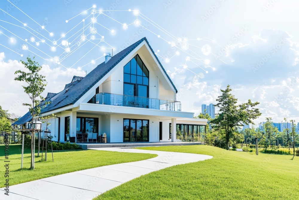 Poster innovative smart home program with educational resources and tutorials modern residential area visua
