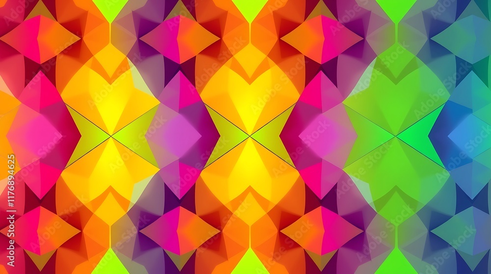 Poster vibrant geometric abstract: this mesmerizing abstract pattern features a kaleidoscope of bold colors