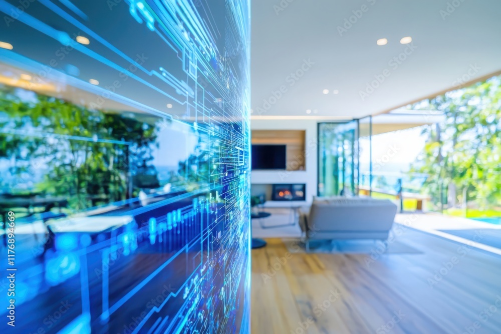 Poster smart home program educational resources tutorials modern living room digital interface contemporary