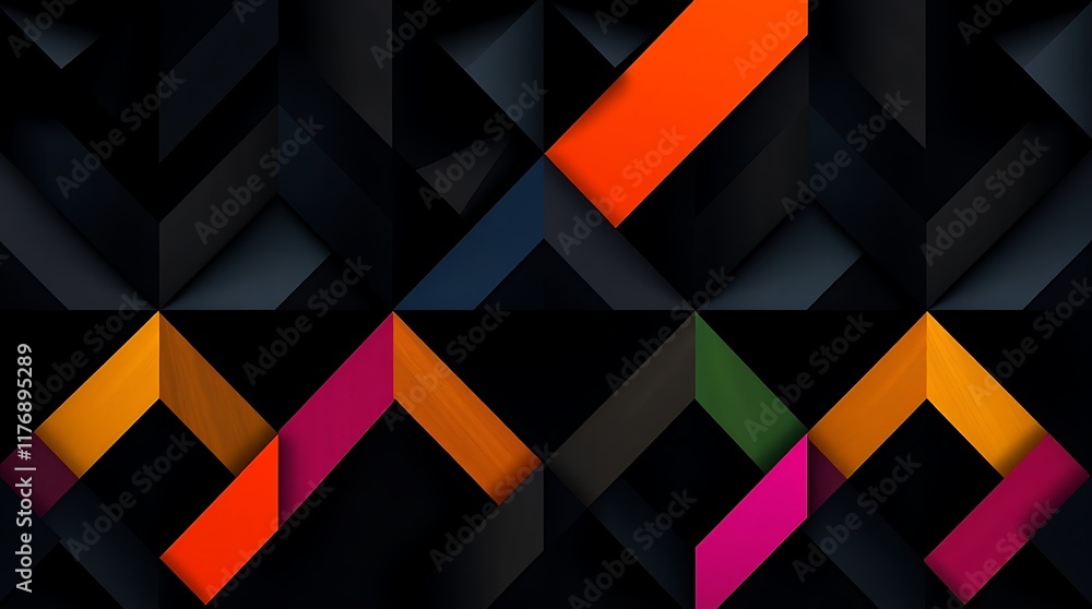 Poster geometric abstract pattern: a dynamic composition of vibrant, layered shapes. the interplay of color