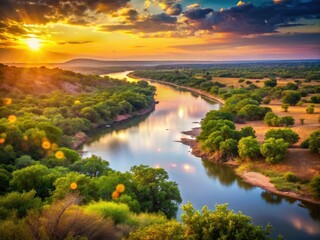 Obraz premium Limpopo River Border, South Africa Zimbabwe, Panoramic Bokeh Landscape Photography
