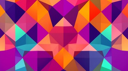 Vibrant Geometric Abstract: A mesmerizing kaleidoscope of colorful triangles and diamonds, creating a dynamic and visually stunning abstract pattern. Perfect for backgrounds, websites.