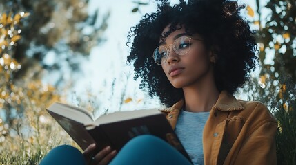 A person taking a break from studying outside, with a book about personal development and a vision of their future goals