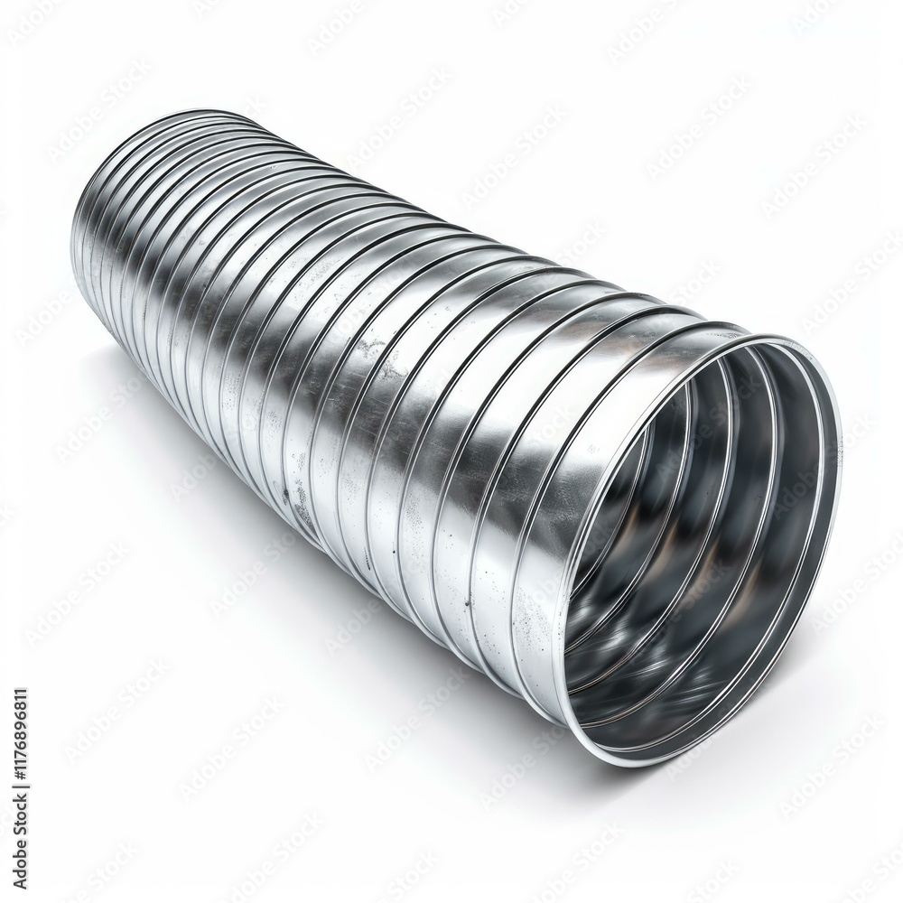 Poster chrome flexible metal pipe creating a curve on a white background