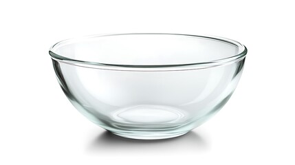 A clear glass mixing bowl is centered against a white background.