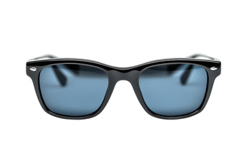 Fototapeta premium Trendy black sunglasses with blue lenses for outdoor activities and summer fashion statements