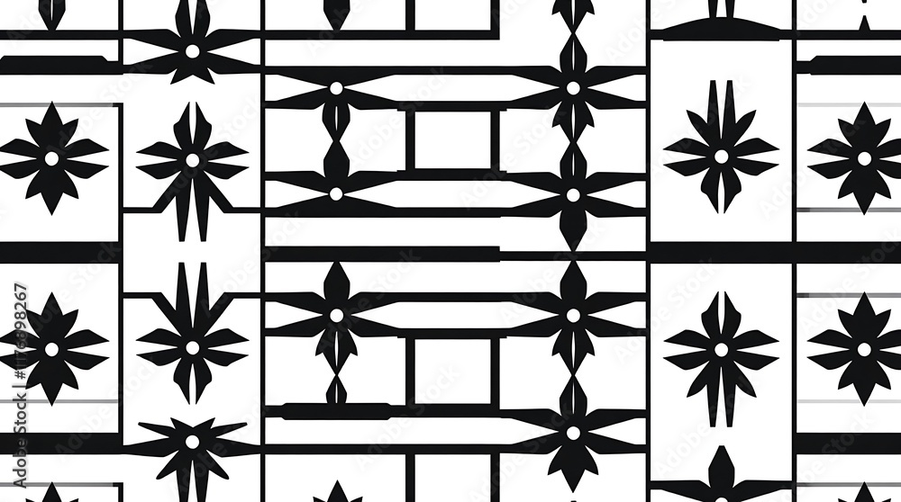 Aufkleber geometric black and white floral pattern: a graphic design featuring a black and white abstract flor