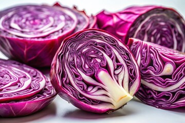 Freshly Harvested Red Pointed Cabbage Slices on White Background - Vibrant Produce Photography