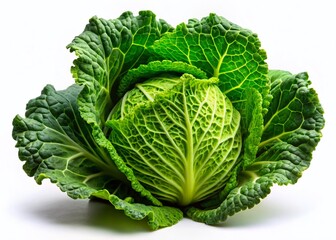 Obraz premium Fresh Organic Pointed Cabbage on White Background - Vibrant Produce Stock Photo