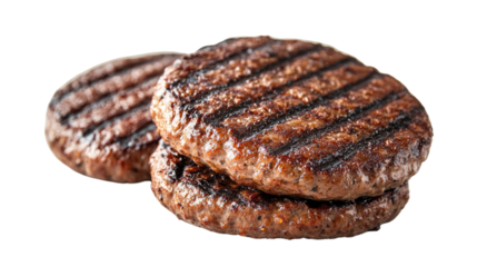 Juicy Grilled Burger Patties: Close-up of two perfectly grilled burger patties, ready for your culinary creations. Savor the mouthwatering textures and aromas of a classic burger experience.