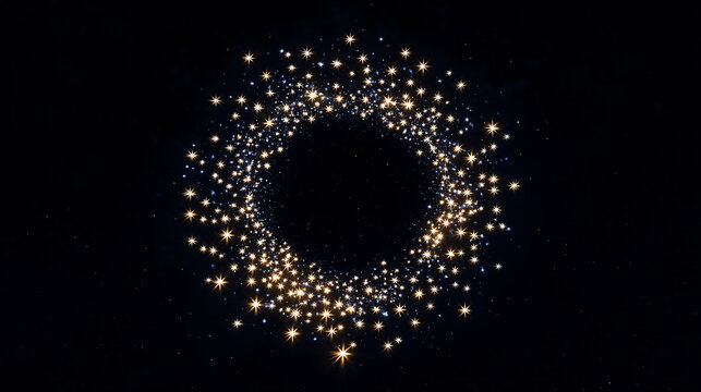 A circle made out of bright glowing yellow stars on a black background