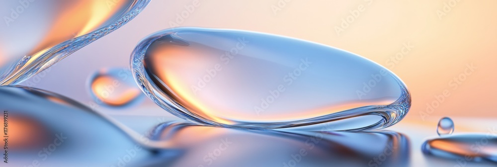 Fototapete Glowing 3D organic shapes emulating water droplets create a mesmerizing visual effect in soft light. Generative AI
