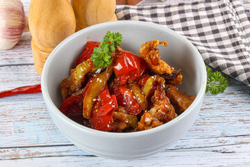 Pork with oyster sauce and vegetables