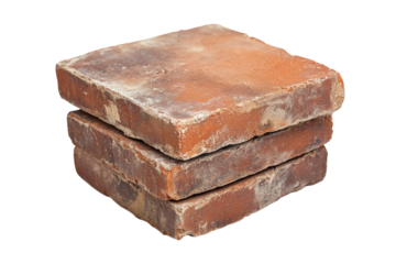 Stacked red bricks on a white background ready for construction or renovation projects