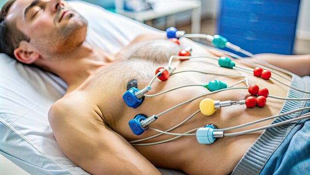Close-up of electrode clamps placed on a patient during an ECG procedure , medical, electrocardiogram, healthcare