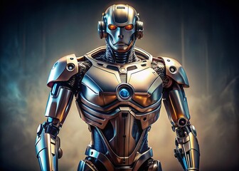Futuristic Robot: Sleek Metallic Android, Advanced AI, Powerful Presence, Innovation Technology Stock Photo