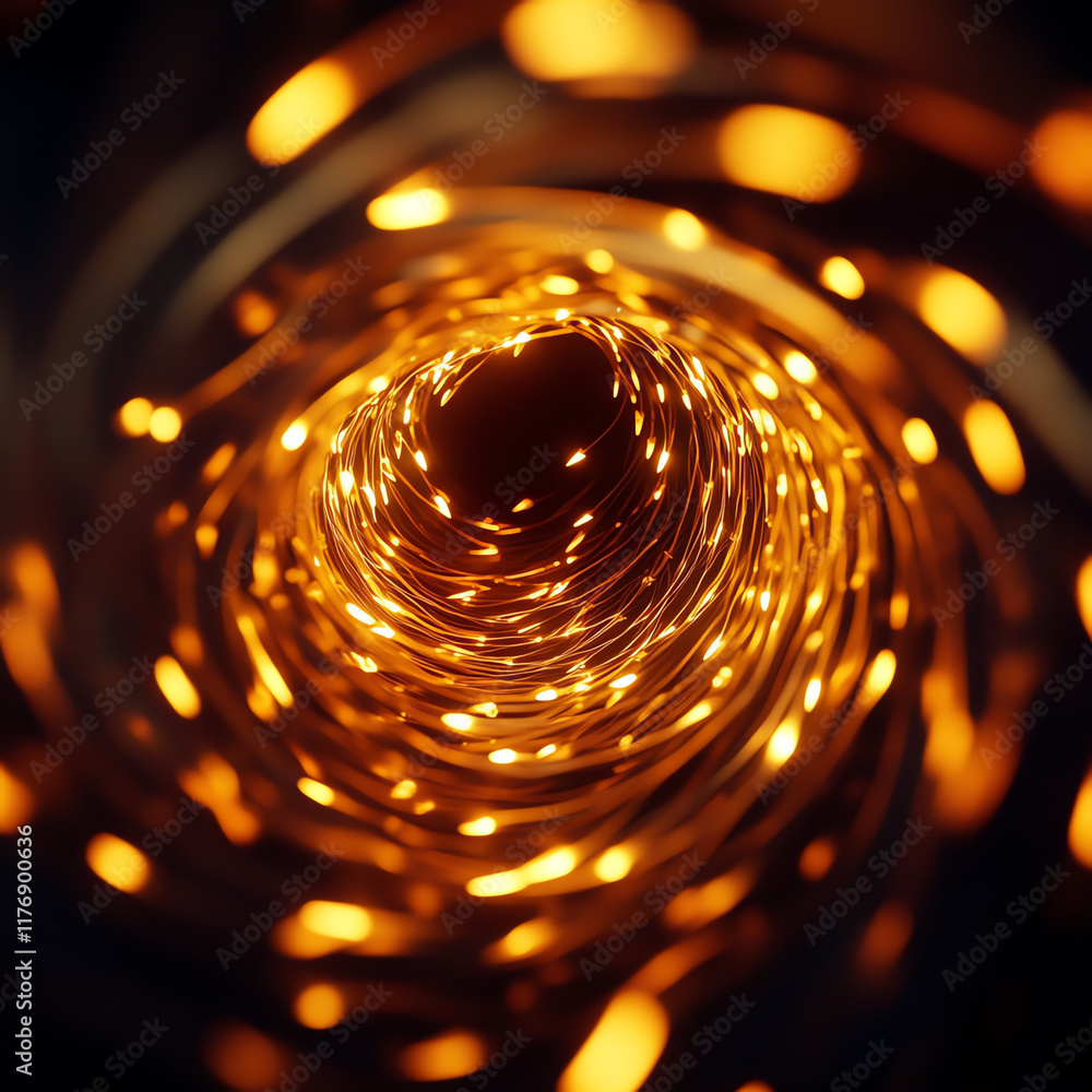 Poster a mesmerizing spiral of warm lights creating a captivating tunnel effect that invites exploration an