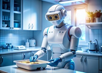 Fototapeta premium Gentle Medical Robot Assistant: Sterile, Clean, Low-Light Photography