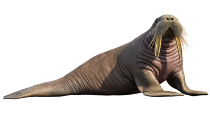 Walrus Portrait: A majestic walrus with impressive tusks, captured in a moment of calm contemplation. The image showcases the animal's unique features and powerful presence.