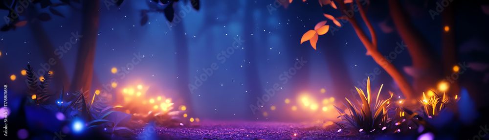 Aufkleber a mystical forest scene illuminated by soft glowing lights, creating a serene atmosphere perfect for