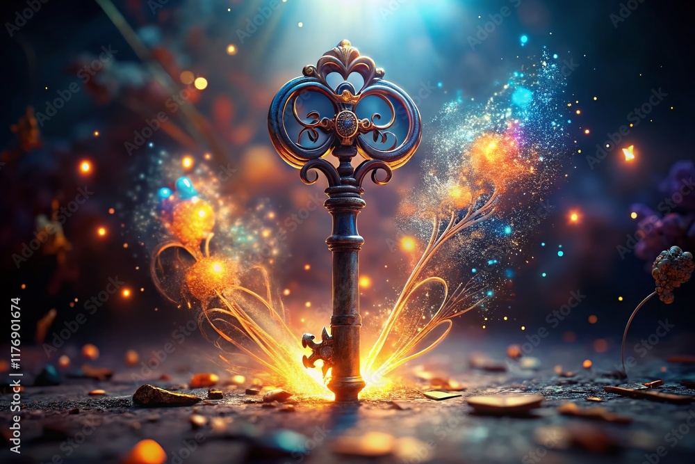 Aufkleber glowing magical key: fantasy realm unlock - conceptual generative ai art