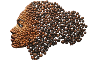 Creative artwork of a woman's profile made entirely of various nuts and seeds in a unique and intricate design