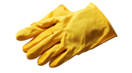 Yellow Cleaning Gloves: A close-up shot of a single yellow cleaning glove, with the fingers outstretched, ready for action.  The glove is isolated against a plain background.