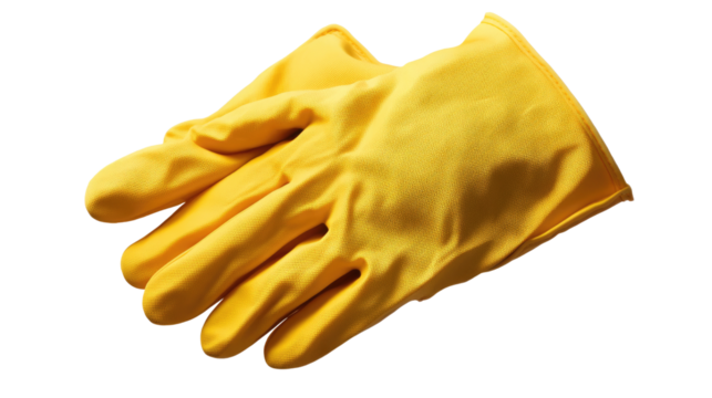 Yellow Cleaning Gloves: A close-up shot of a single yellow cleaning glove, with the fingers outstretched, ready for action.  The glove is isolated against a plain background.