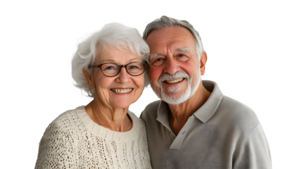 Happy elderly couple on white