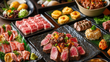 Gourmet selection of assorted meats and dishes served on elegant plates