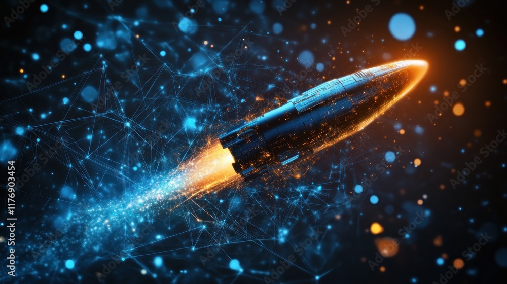 Poster digital rocket launch: a futuristic space exploration concept